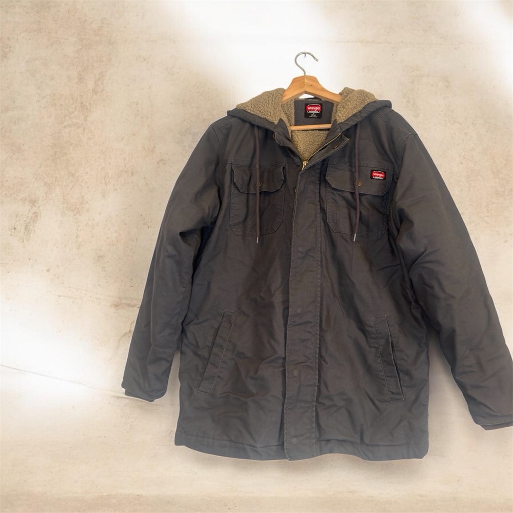 Wrangler Charcoal Gray Hooded Sherpa-Lined Bomber Jacket